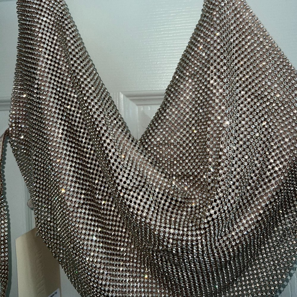 Bejeweled Gold Cowl Neck Halter Top | Meshki | Women's L